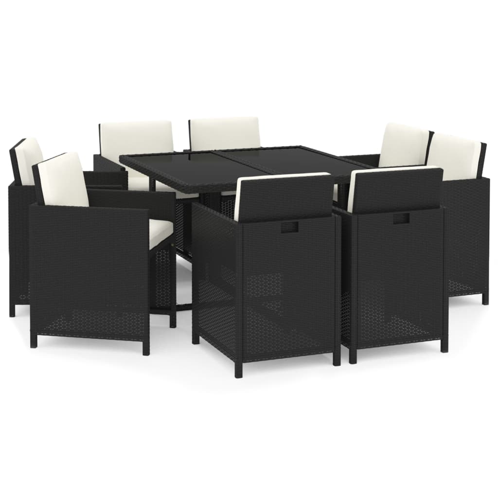 Mobilier à dîner salon de jardin et coussins 9 pièces résine tressée noir