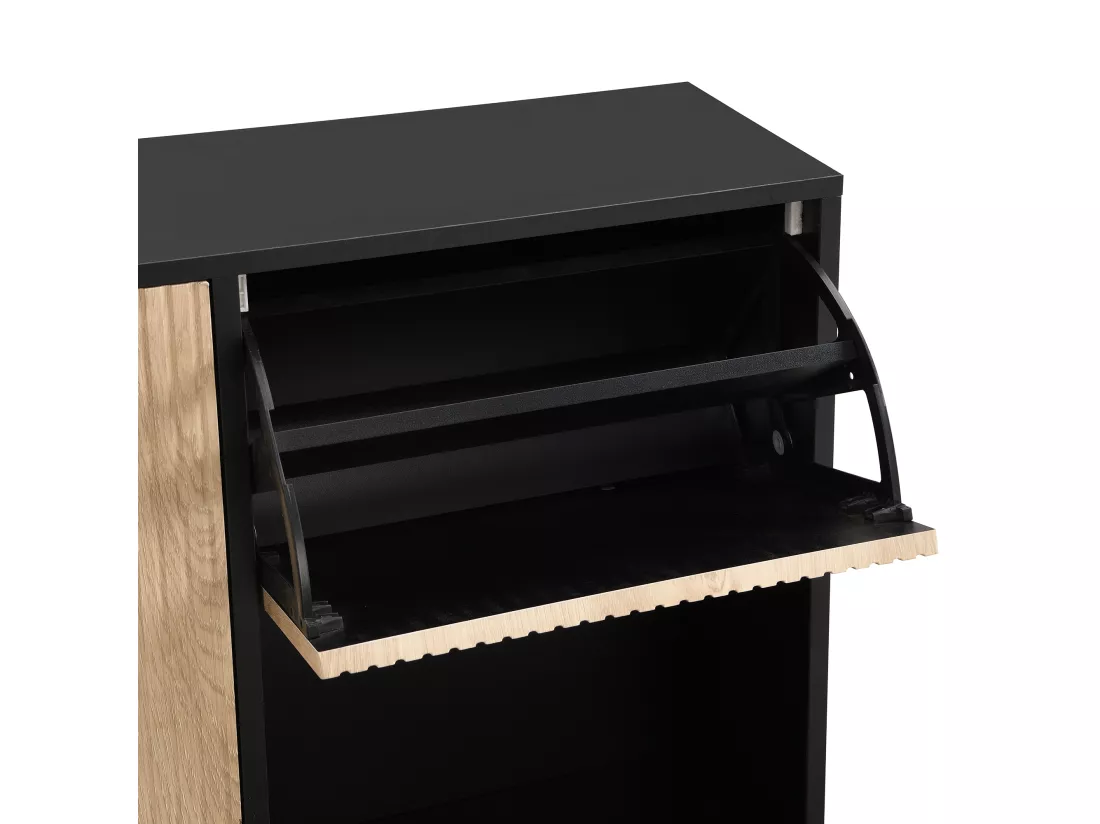 Meuble à chaussures avec banc pliable - 3 portes abattantes - Noir & Naturel
