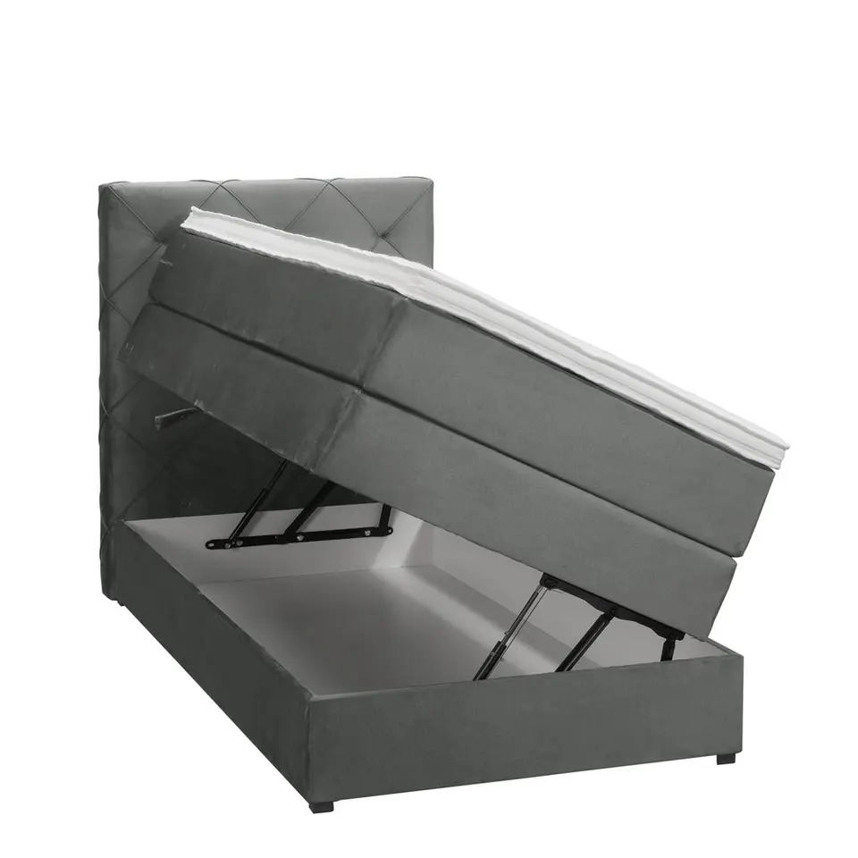 Boxspring met opbergruimte Liv geruit - grijs - 90x200 cm