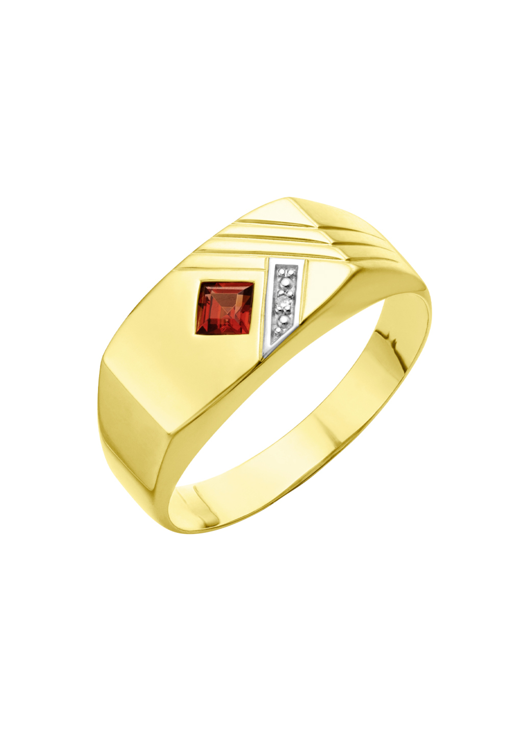 Glänzender Herrenring mit echt Granat und Diamant