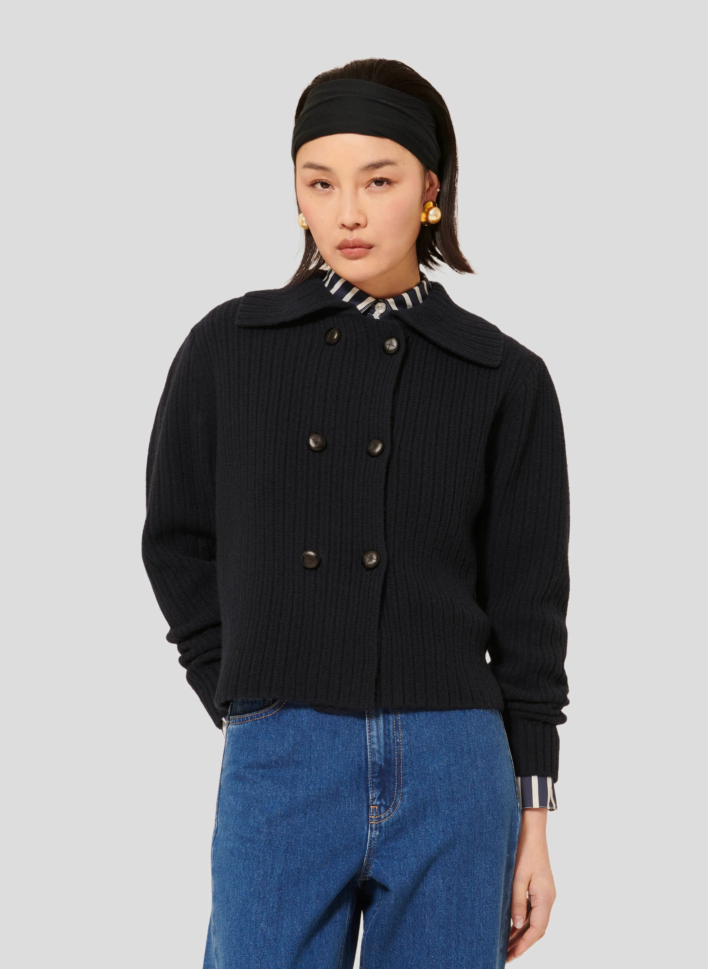 GOLDIE - Gilet droit en laine | Bleu