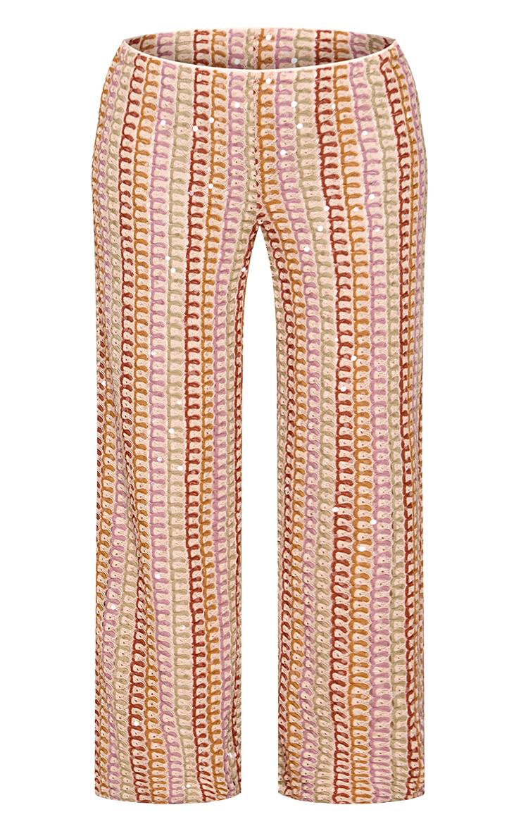 Multicolore Pantalon Large À Paillettes Petite Ensemble Coordonné