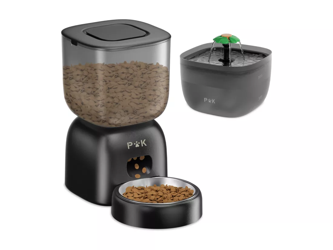 3L Distributeur Croquettes Chat Automatique + Distributeur d'eau, Noir Mangeoire Automatique pour Chat, Peut Nourrir 4 Repas par Jour