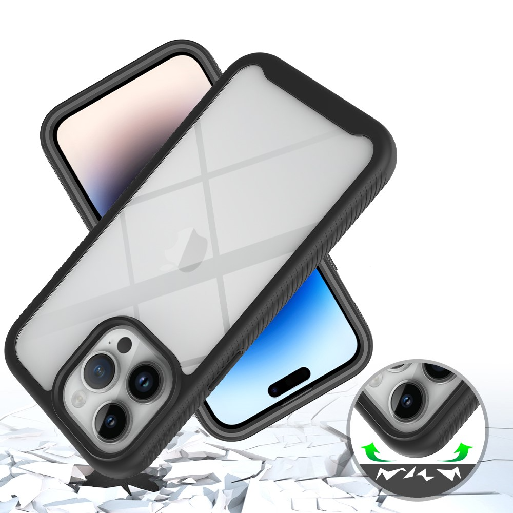 (2-tlg.) iPhone 15 Pro Max Hybrid TPU Hülle mit PET-Schutzfolie - Schwarz / Transparent