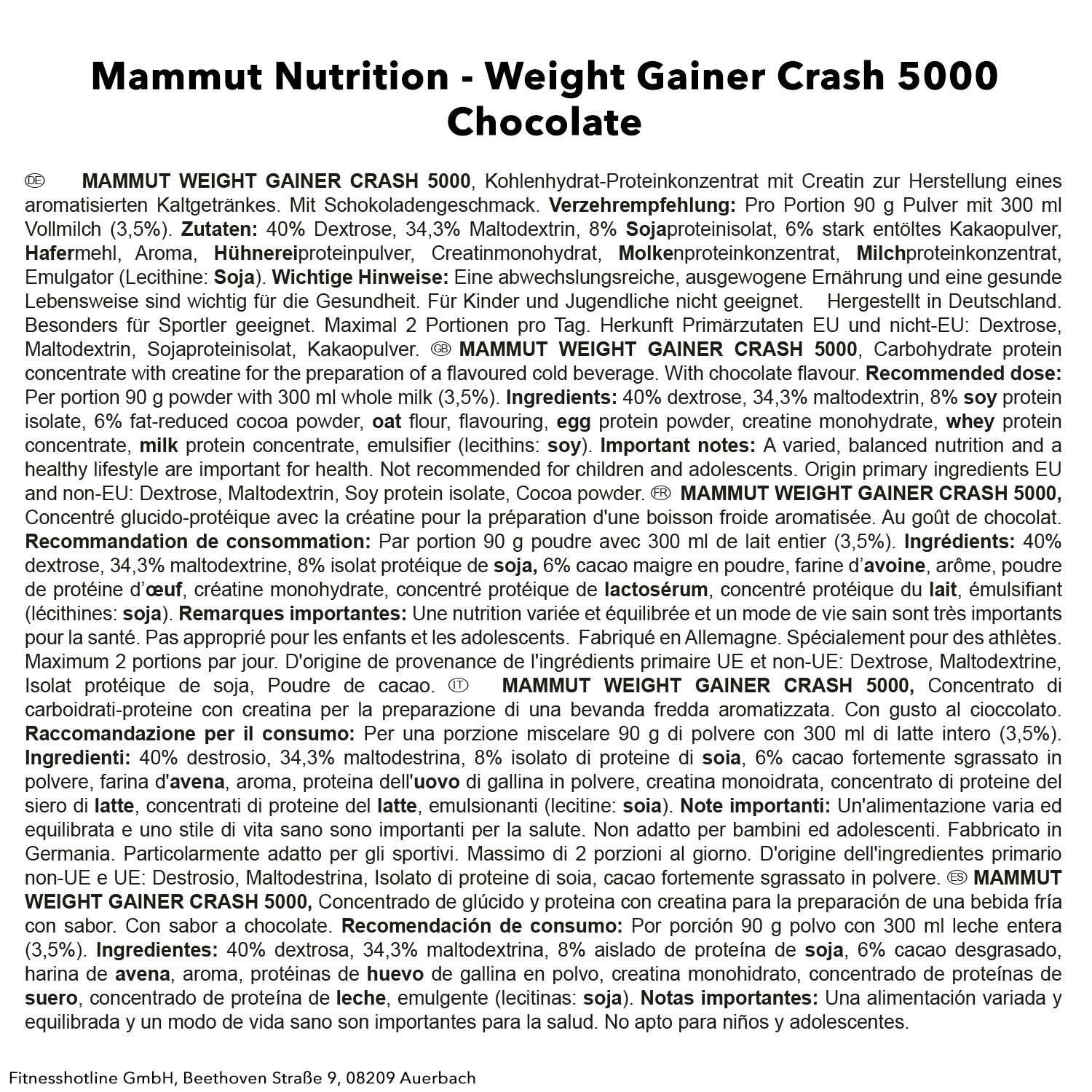 Mammut Weight Gainer Crash 5000, Schoko