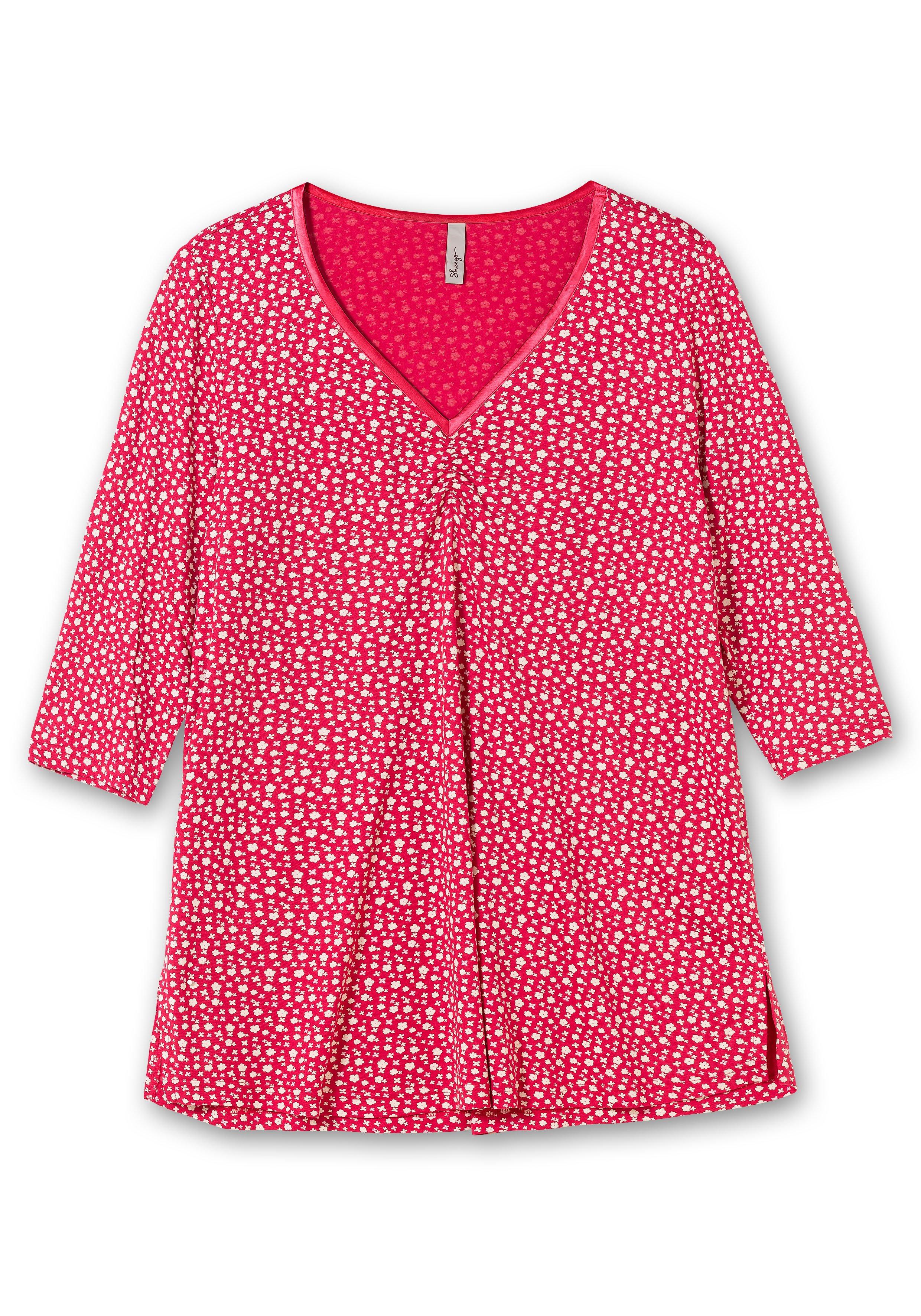 3/4-Arm-Shirt mit Blumendruck und V-Ausschnitt