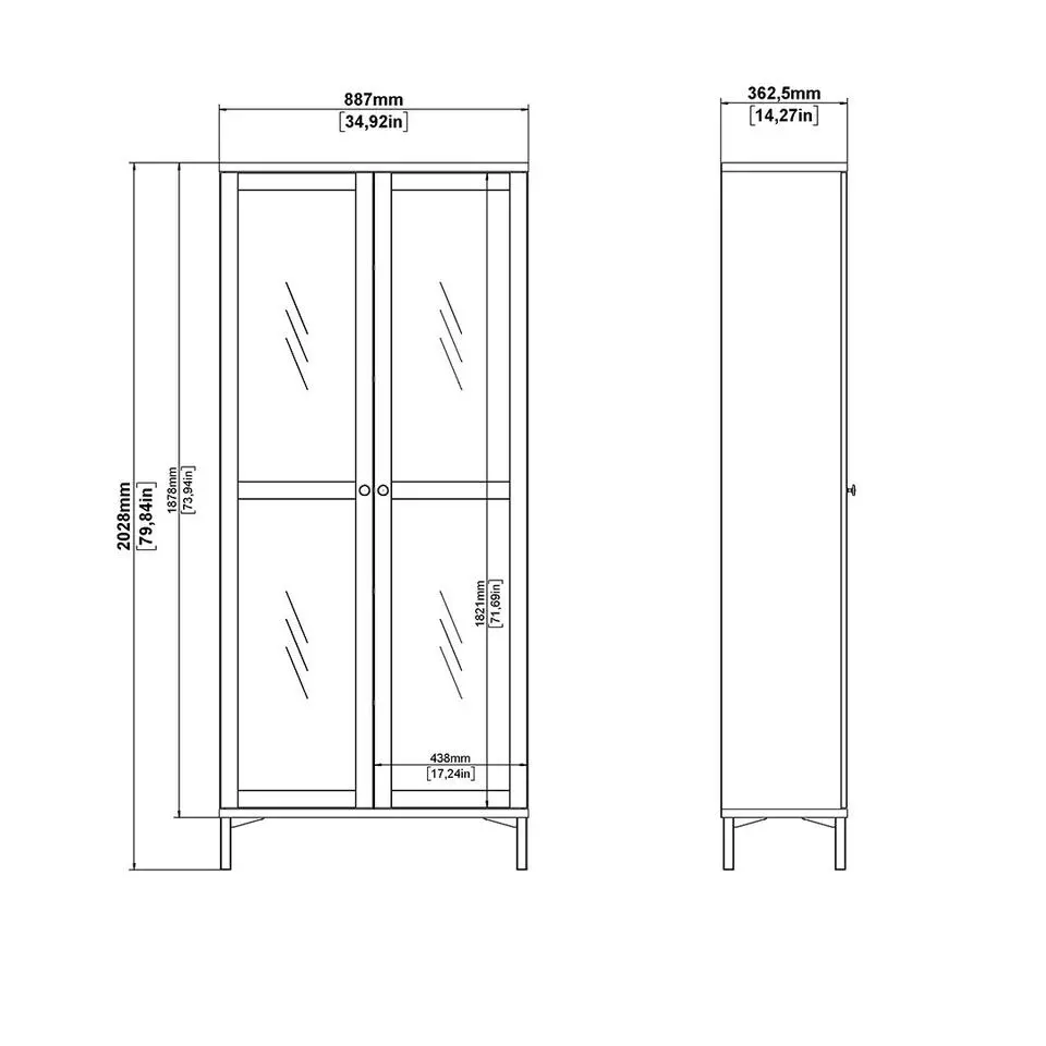 Hioshop Roma vitrinekast 2 deuren wit
