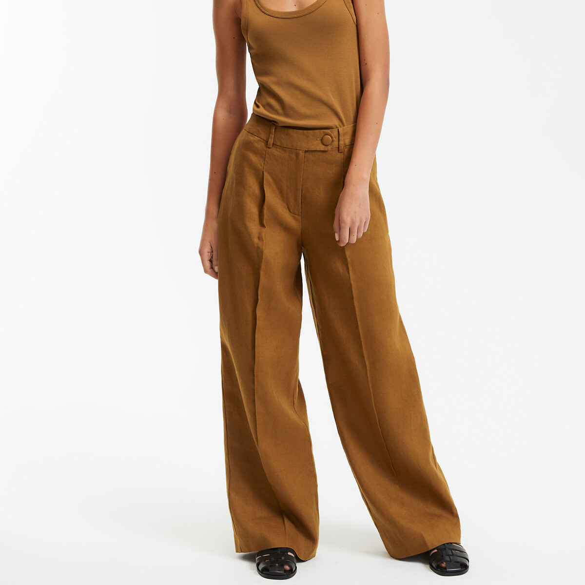COLEÇÕES LA REDOUTE<br>Calças largas de linho, modelo Signature JOSEPHA