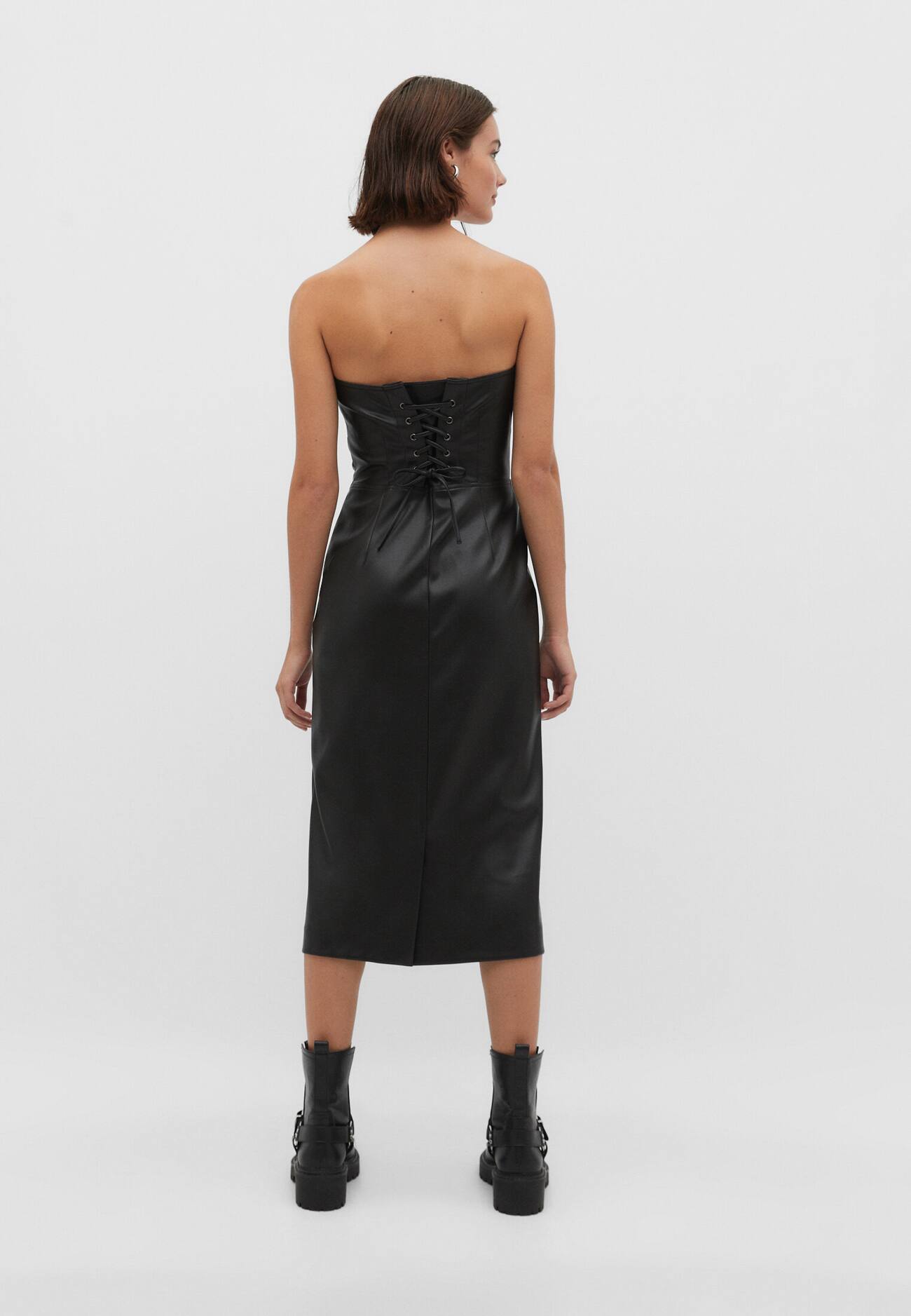 Vestido midi de couro sintético