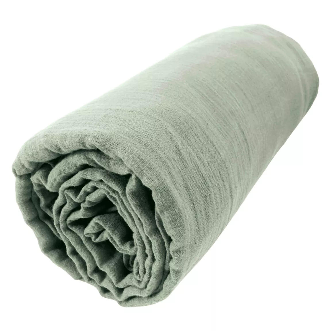 Drap housse gaze de coton (90 x 200 cm) Gaïa Vert eucalyptus