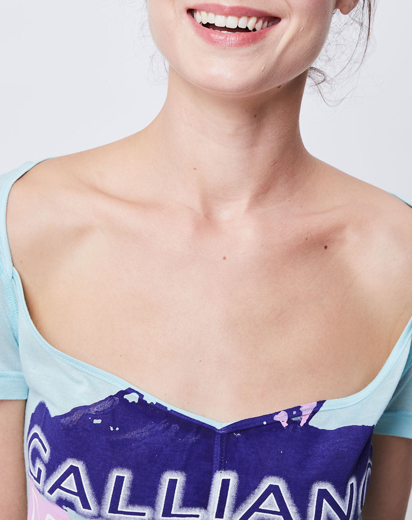 John Galliano T-Shirt fin imprimé turquoise/multicolore