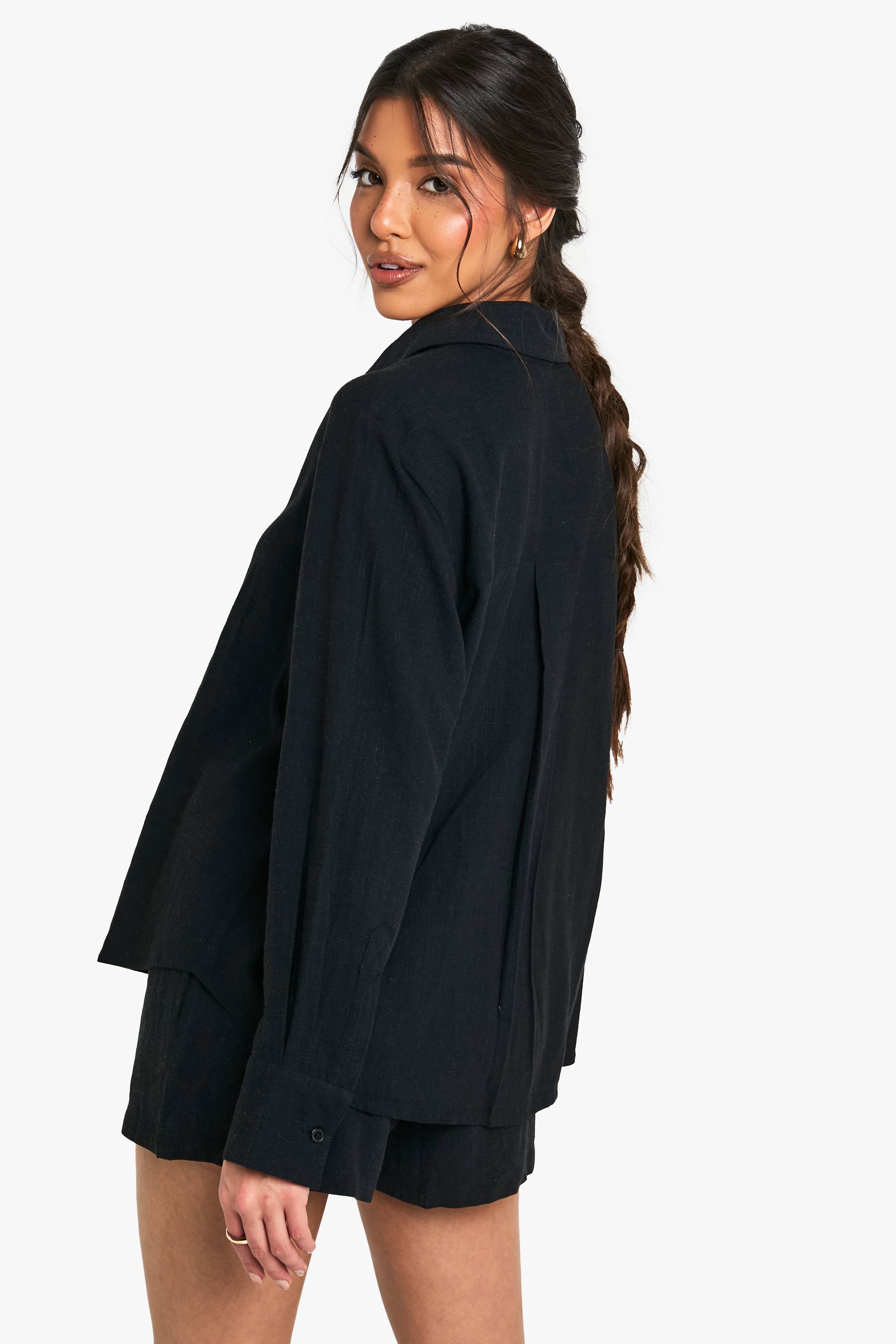 boohoo Chemise Oversize En Lin Premium