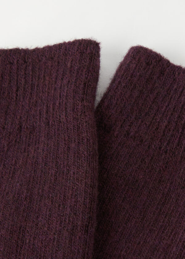 Meias curtas caneladas em lã e cashmere