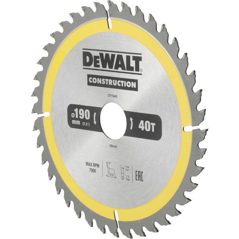 DeWALT cirkelzaagblad 190x30x2,6mm 40T DT1945-QZ