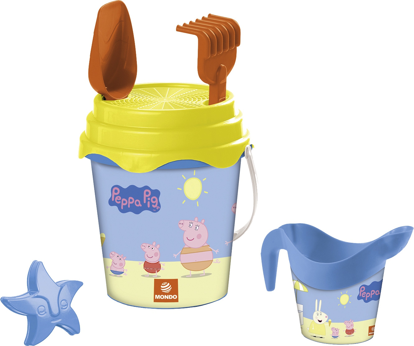 Happy People Peppa Pig Eimer-Set mit Förmchen, Schaufel, Harke und Gießkanne