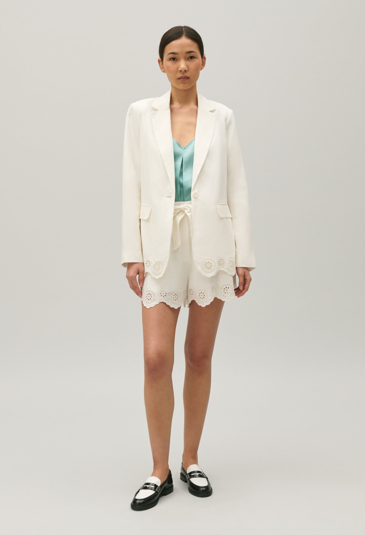 Veste tailleur lin melange ecrue