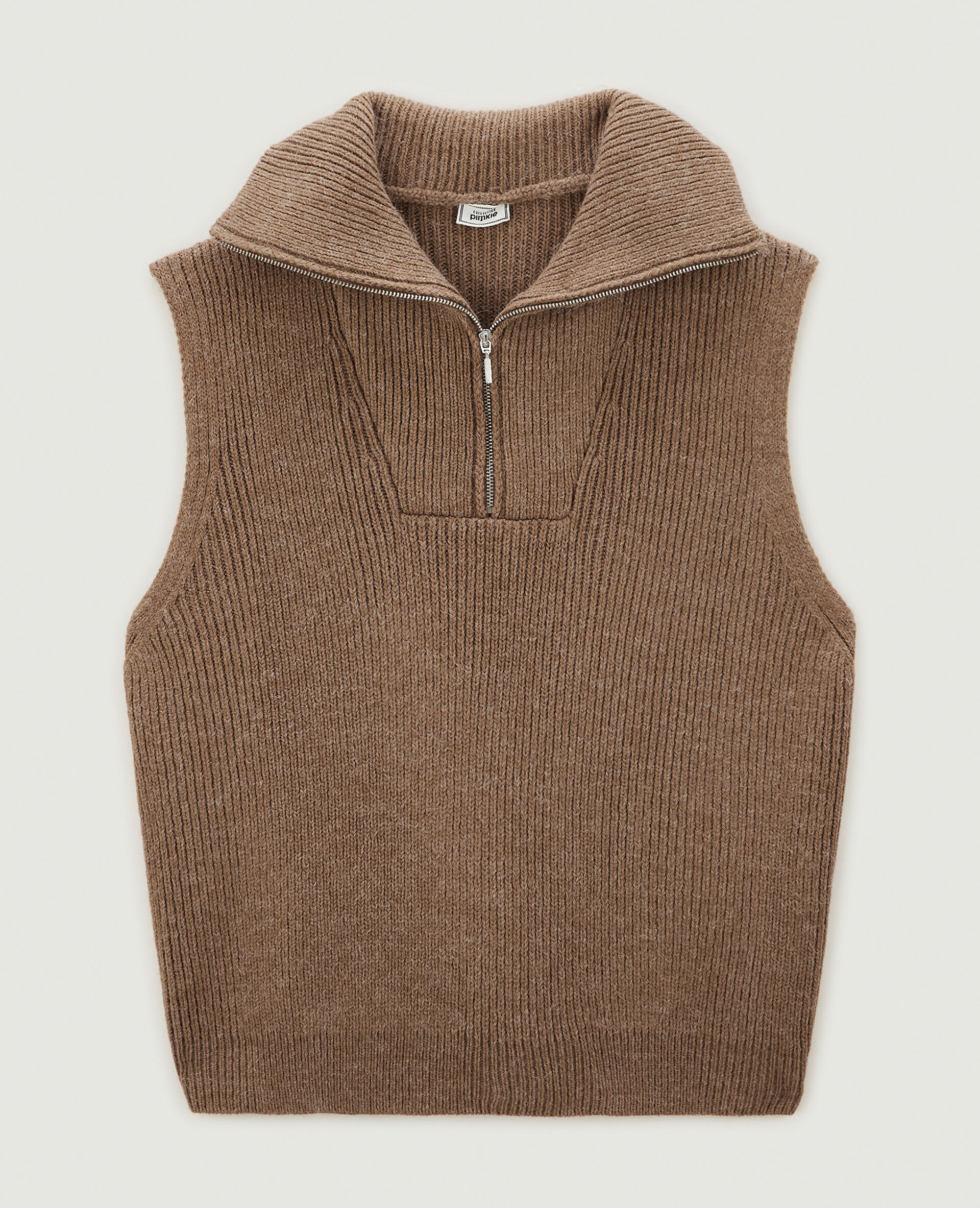 Pull sans manches à col camionneur - Taupe