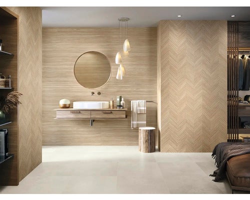 Japandi wandtegel Zig Larikshout Elzen 30x90cm 3D houtlook beige mat gerectificeerd