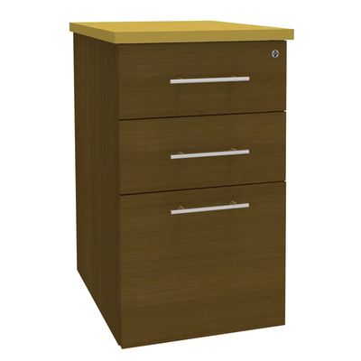 Caisson HT bureau - steely/stelly manager - Profondeur 60 cm - noyer - top jaune curry