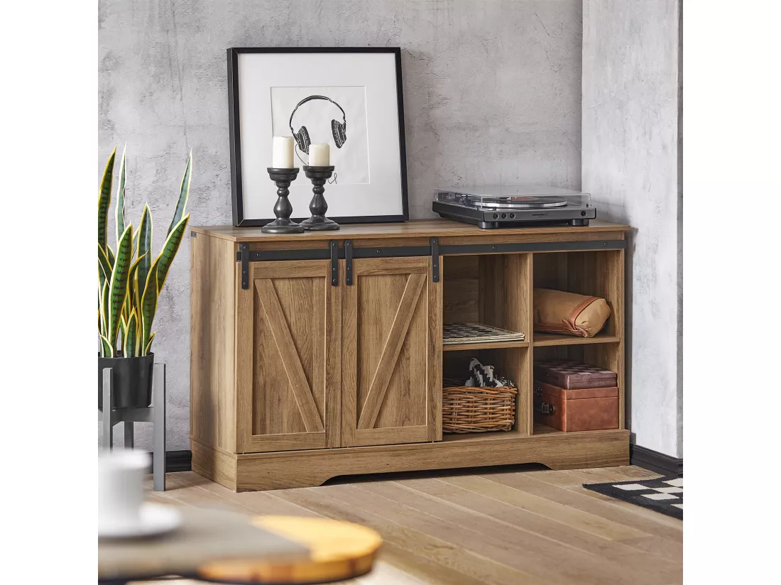 Commode Meuble Bas Buffet Avec Porte De Grange Coulissante Armoire À Chaussures , Fsb60-br
