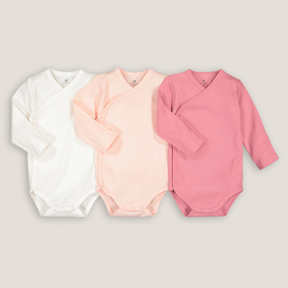 COLEÇÃO LA REDOUTE<br>Conjunto de 3 macacões de parto em algodão orgânico