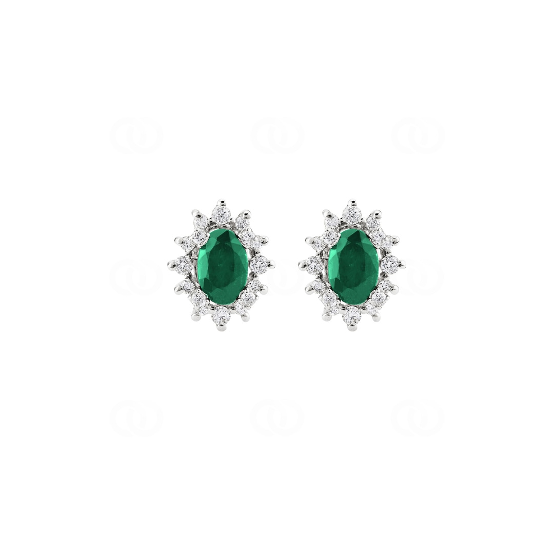 Ohrstecker 750/18 K Weissgold mit Diamanten 0.32 ct H/si & Smaragd 0.82 ct