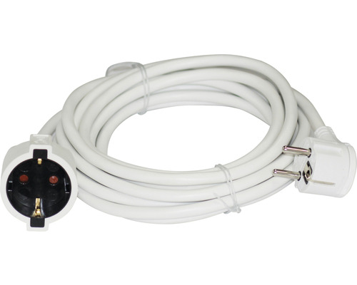 Verlengkabel met randaarde 5 m H05VV-F3G 1,5 mm² wit met platte stekker + bus Binnen