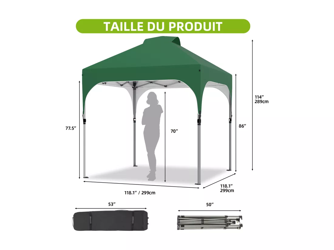 YITAHOME Tonnelle Pop-up Instantanée 3 x 3 m - Pliable - avec Sac à Roulettes - pour Terrasse - Marchés - Plage - Vert