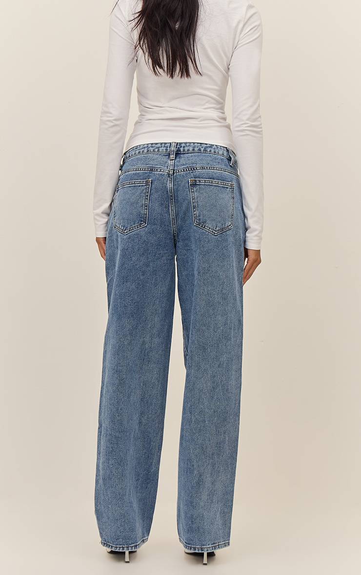 Mid Blue Wash Jean Droit Taille Mi-haute