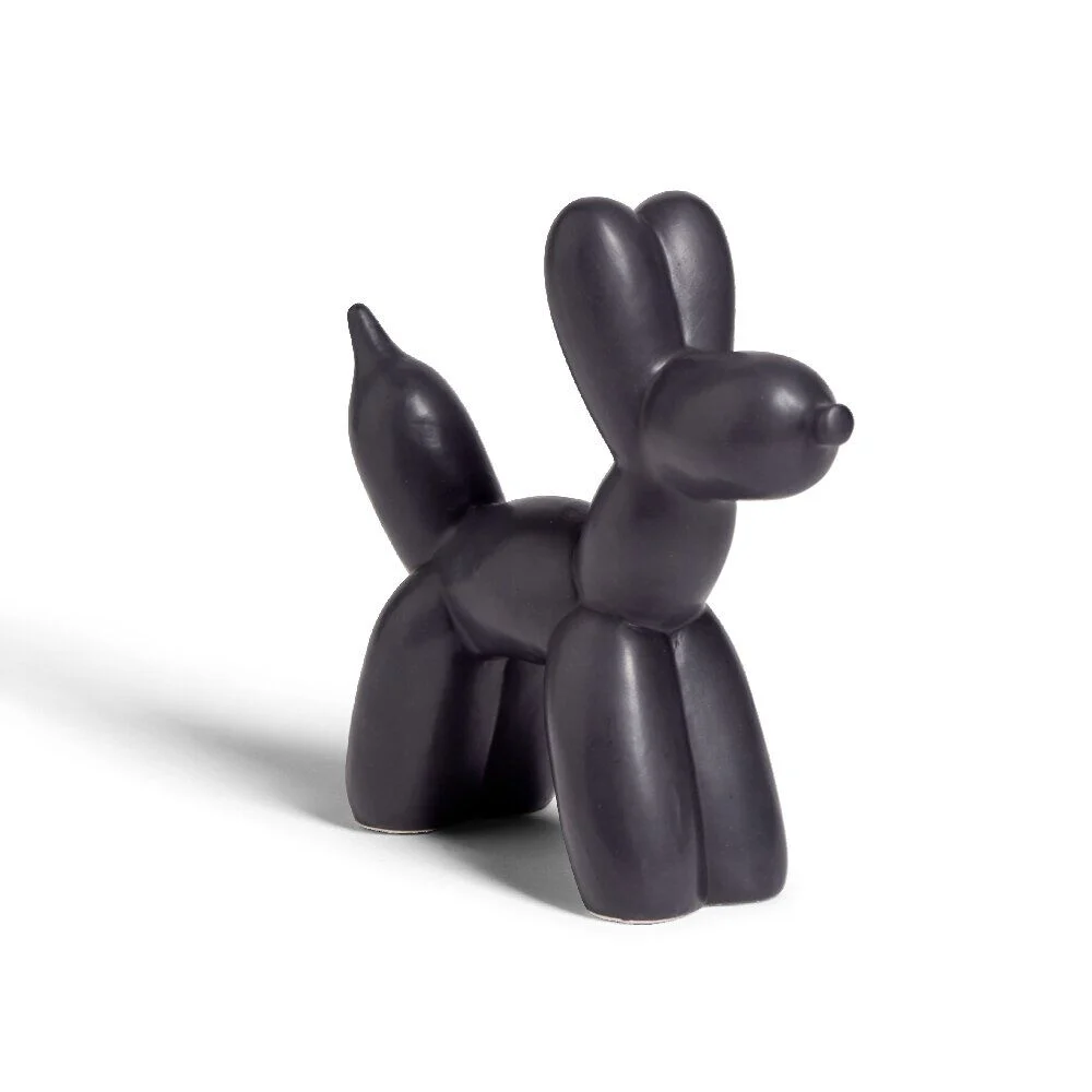 Chien céramique à poser forme ballon sculpté H16,5cm noir ou blanc  - 2 modèles