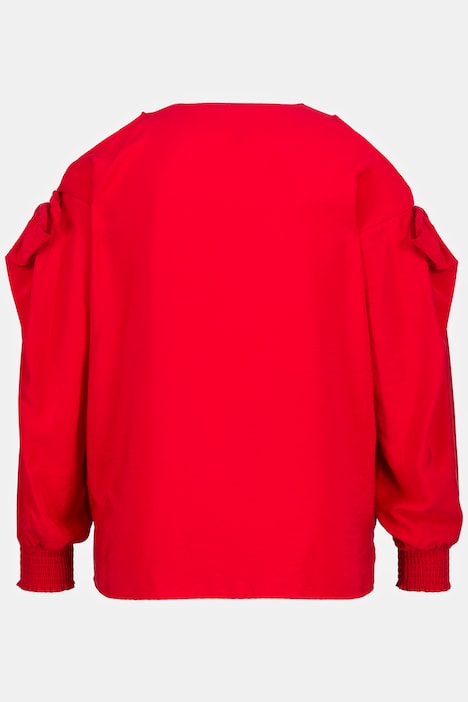 Bluse, Zierschleife, Cut-Out, V-Ausschnitt, Langarm