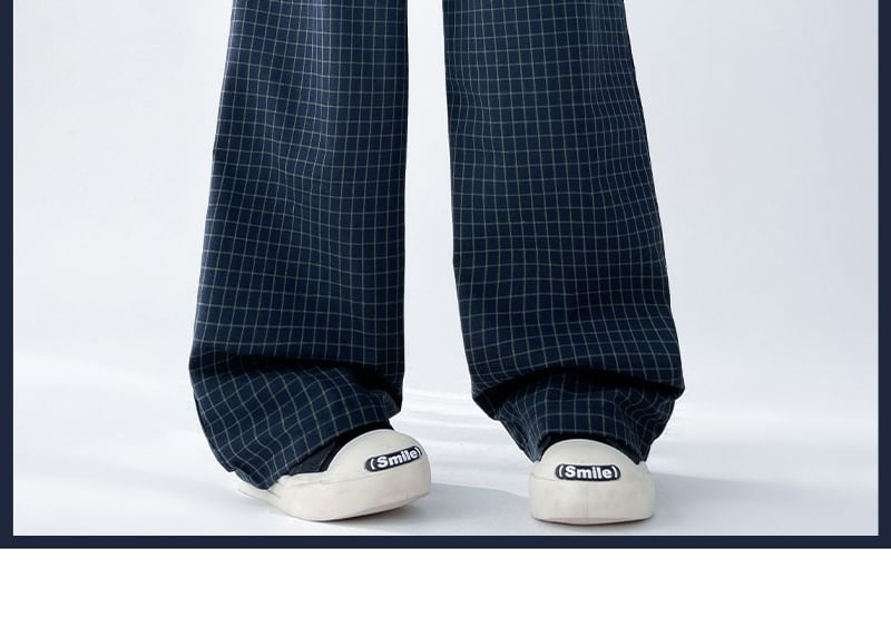 KONGER - Geruite broek met wijde pijpen en trekkoordtaille