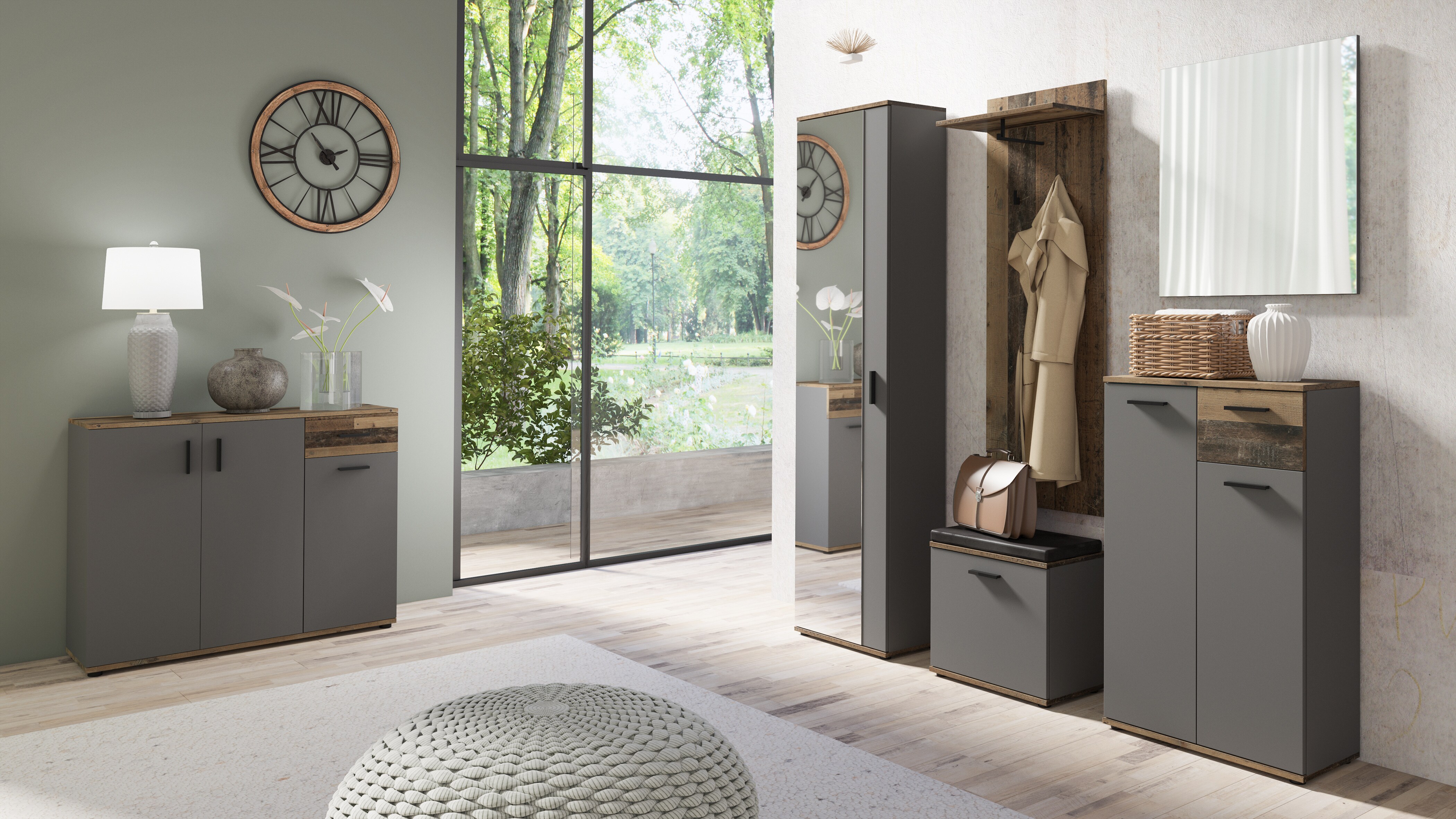 byLIVING Garderobe JAKOB, Breite 49 cm, Old Wood/anthrazit, Spiegeltür