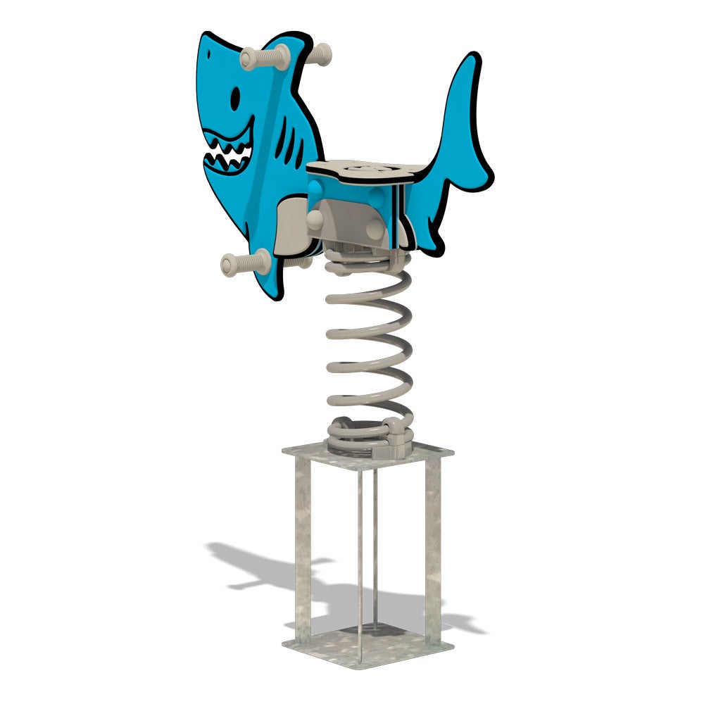 WICKEY Spring Rocker PRO Shark Charley – CONCRETE ANCHOR – openbare springwip volgens 1176 – voor openbare en particuliere ruimtes. Vandaalbestendig – blauw/grijs