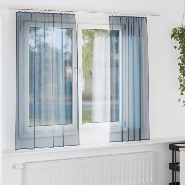 vidaXL Cortinas de Voile com Laços 2 Peças Azul Real 140x140 cm - 2194947573