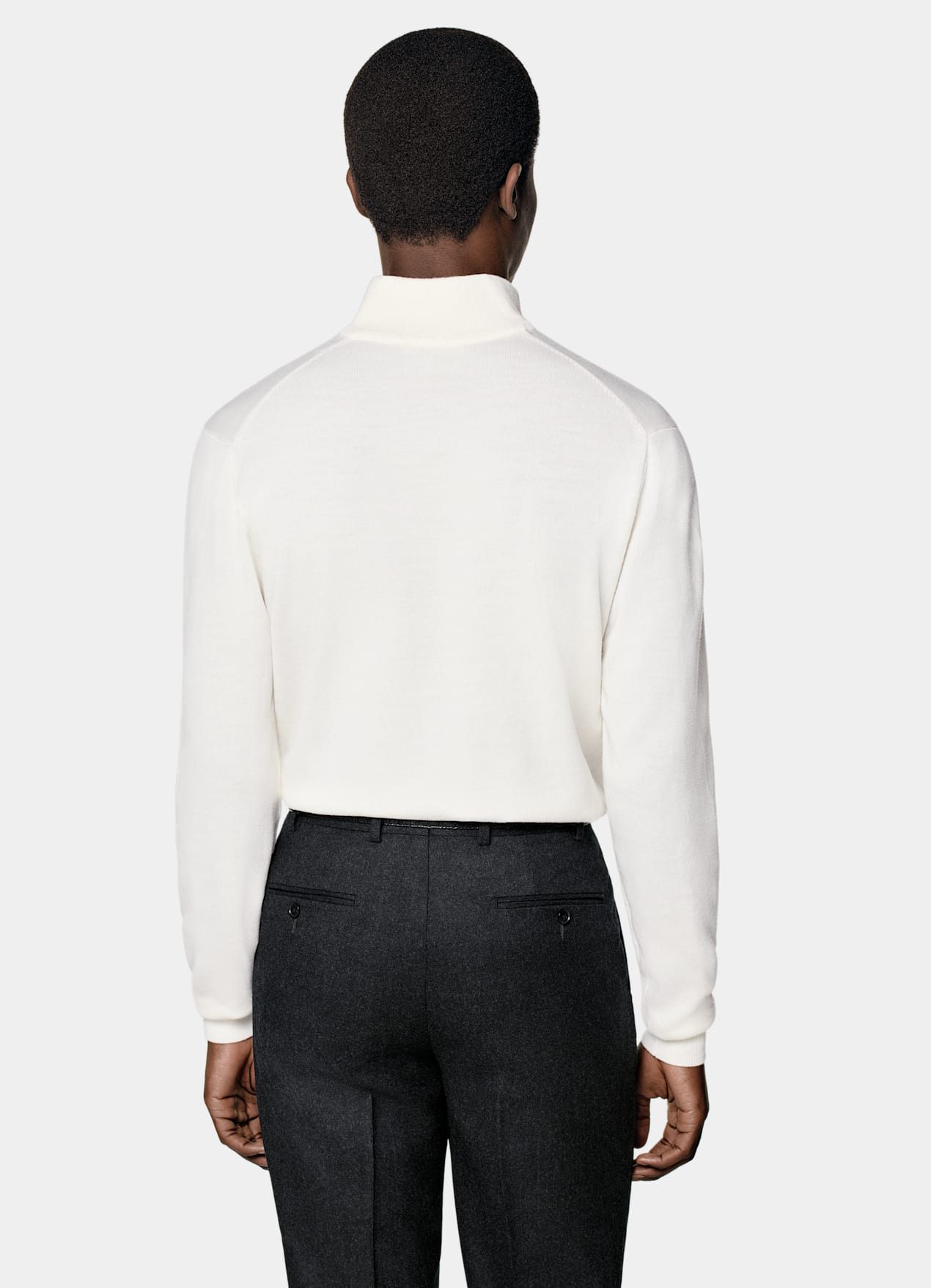 Pull semi-zippé Merino blanc cassé
