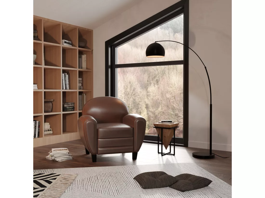 Fauteuil marron en croute de cuir enduite - Club