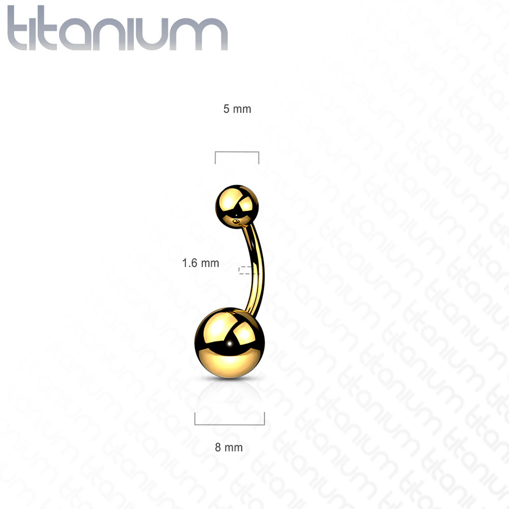 (10mm) G23 Titan Bauchnabelpiercing mit Gewindeverschluss Kugeln - Gold