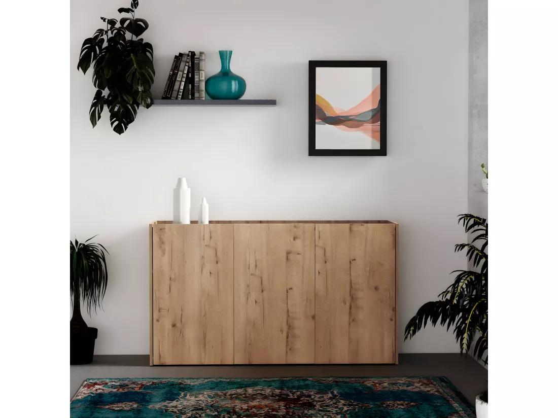 Buffet coloris chêne doré / imitation marbre - Hauteur 80 x Longueur 140 x Profondeur 40 cm