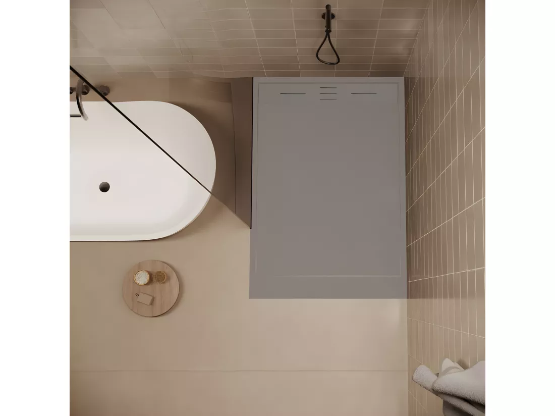 Receveur de douche 80 x 140 cm extra plat SALVI en SoliCast® surface ardoisée gris