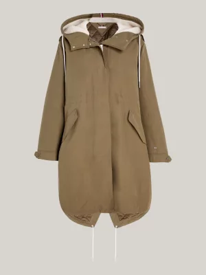Parka longa e relaxada com capuz forrado de pelúcia