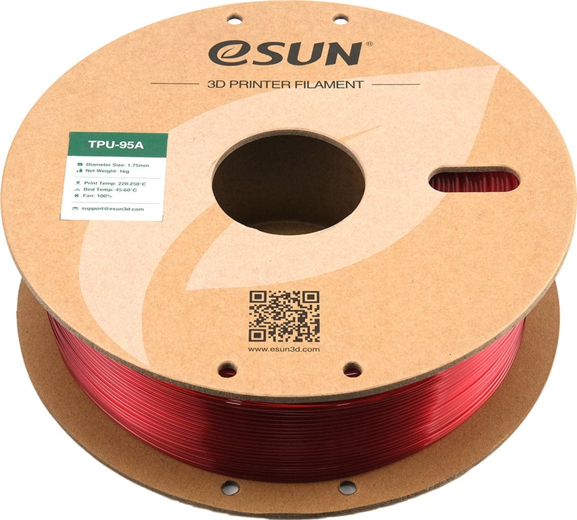 eSUN  TPU-95A Translucent Red, 1,75 mm / 1000 g    Robustes Filament mit ausgezeichneter Elastizität