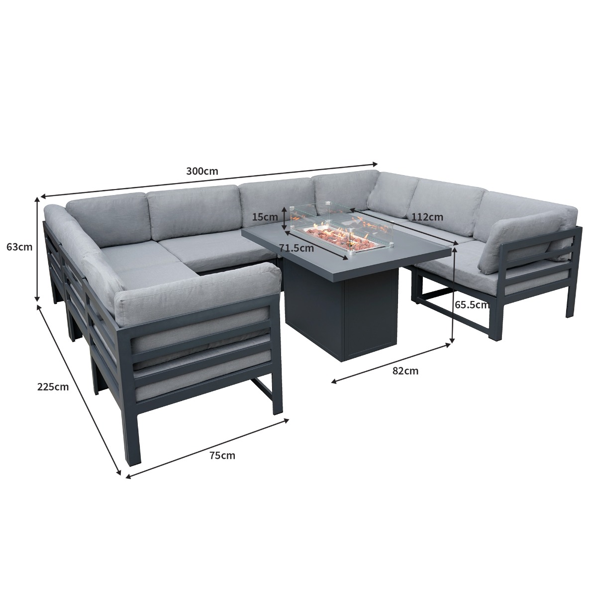 MonsterShop Modulaire 8-zits loungeset met vuurplaats