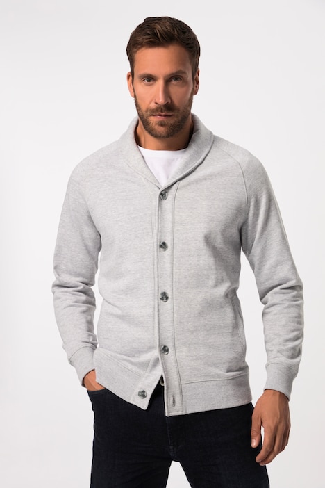 Sweatjacke, Schalkragen, Knopfleiste, Tall