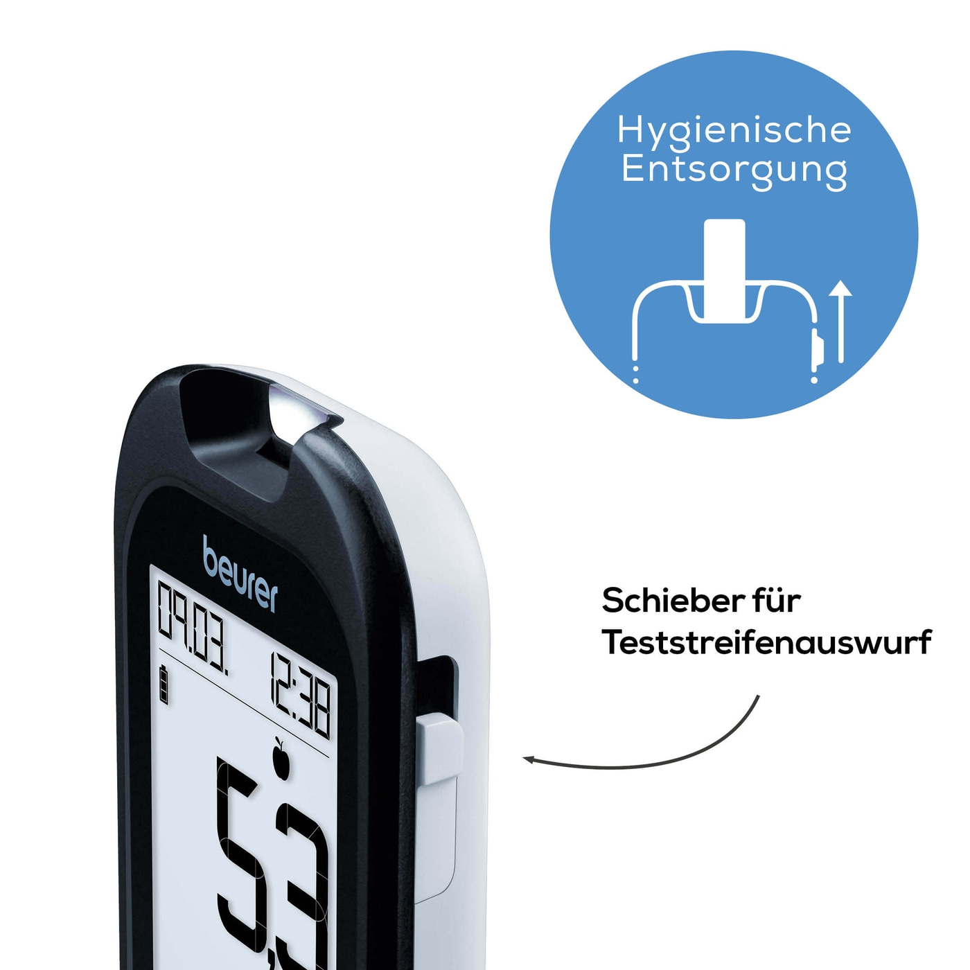 GL 48 Blutzuckermessgerät mmol/L mit Code-Freien Teststreifen / Streifenauswurffunktion (46367) - Schwarz / Weiss