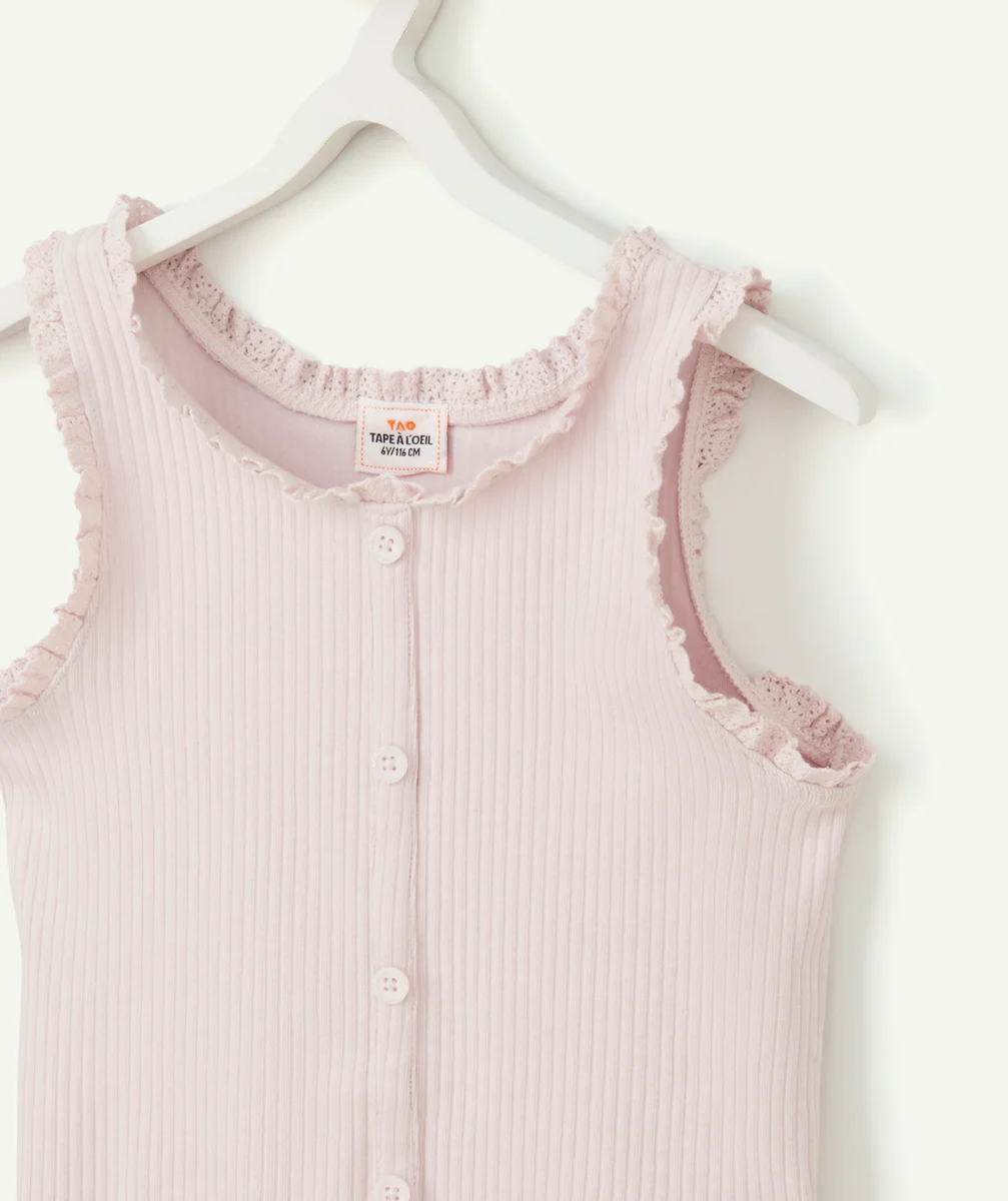 T-SHIRT SANS MANCHES FILLE EN COTON BIO MAUVE AVEC BRODERIES