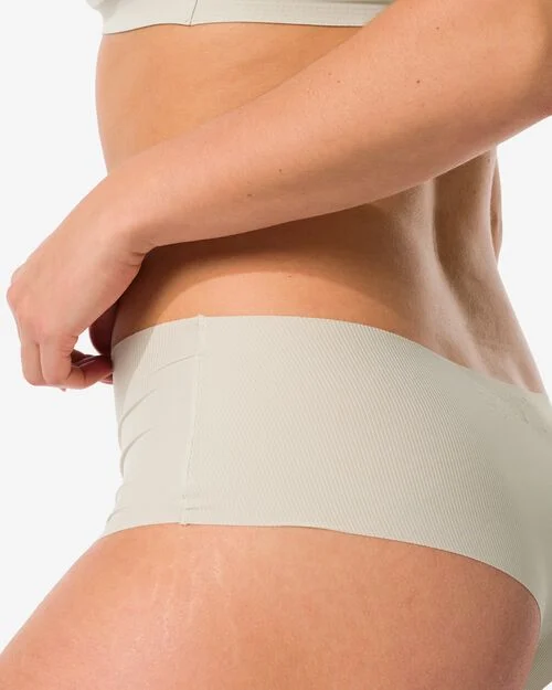 string taille haute microfibre côtelé pour femme  blanc cassé