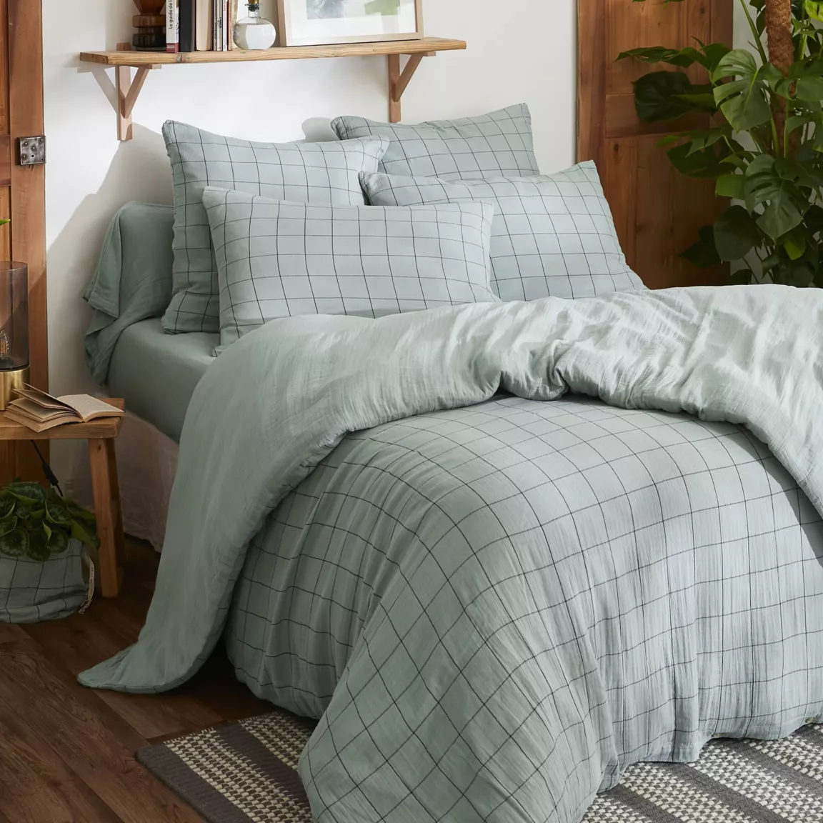 Taie d'oreiller carrée gaze de coton (60 x 60 cm) Gaïa Match Vert eucalyptus