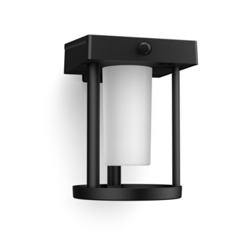 Philips solar wandlamp rond Camill zwart opaal licht met bewegingssensor