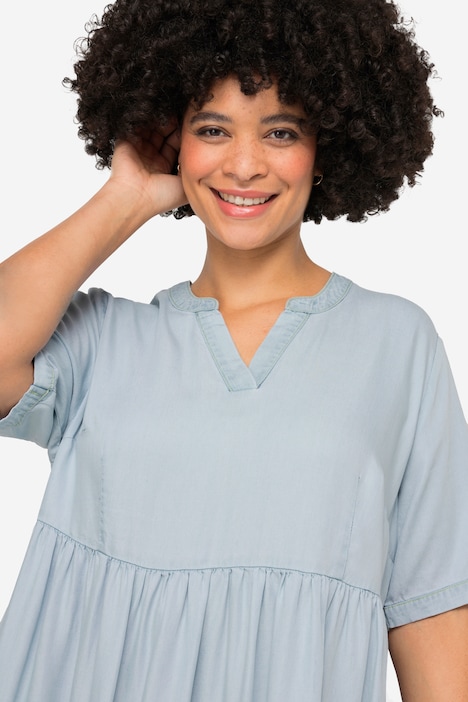 Kleid, Lyocell, Tunika-Ausschnitt, Halbarm